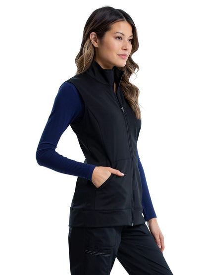 Women's 3-Pocket Zip Front Knit Vest - WW521 - Black