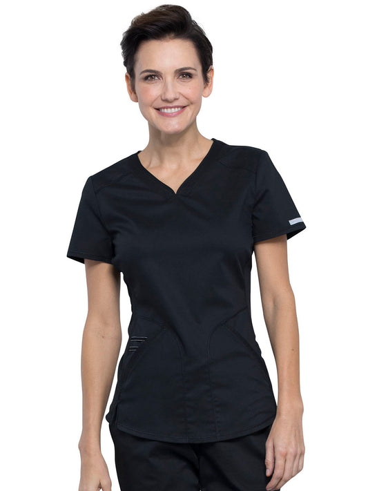 Women's 2-Pocket V-Neck Scrub Top - WW601 - Black