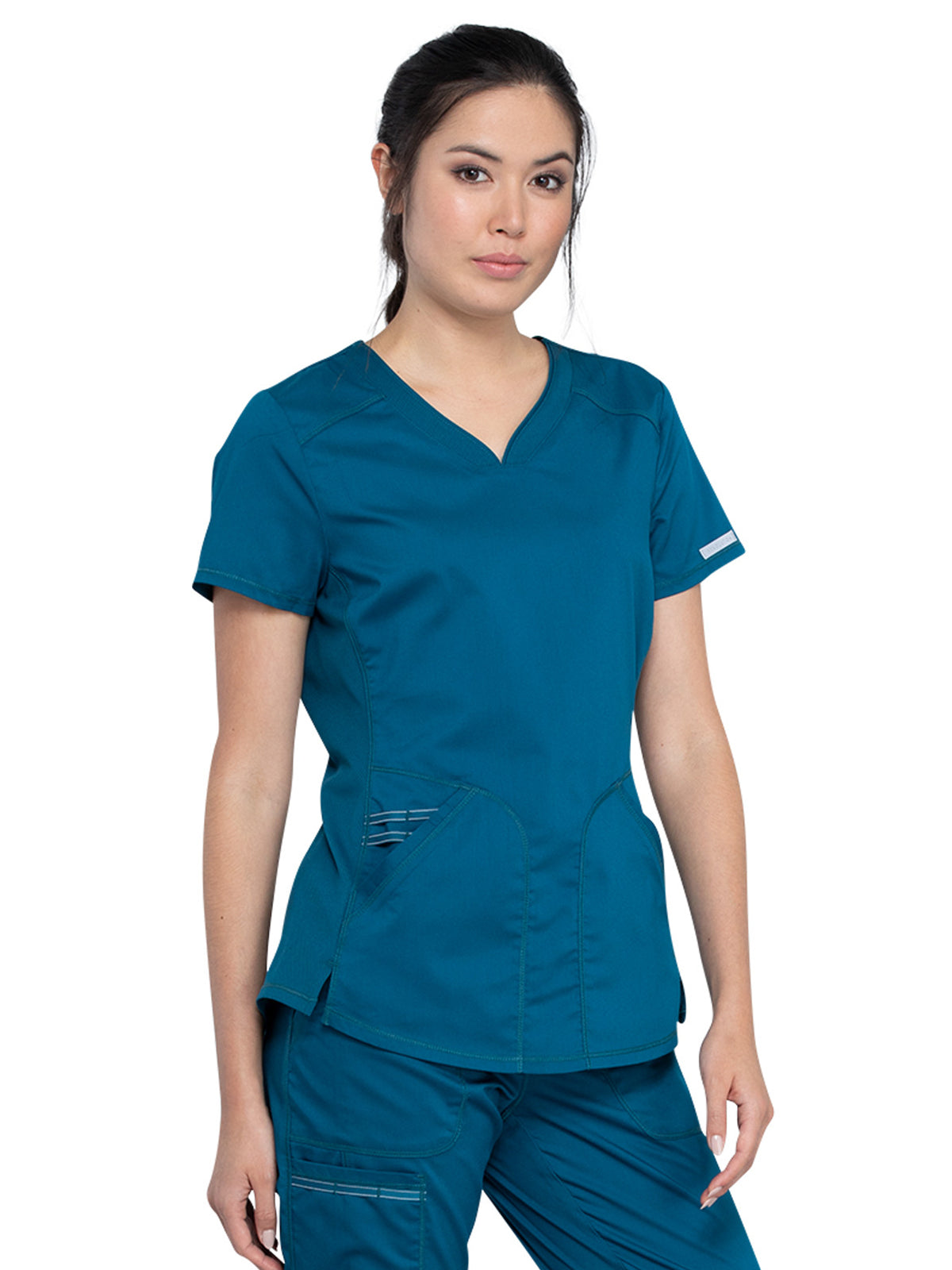 Women's 2-Pocket V-Neck Scrub Top - WW601 - Caribbean Blue