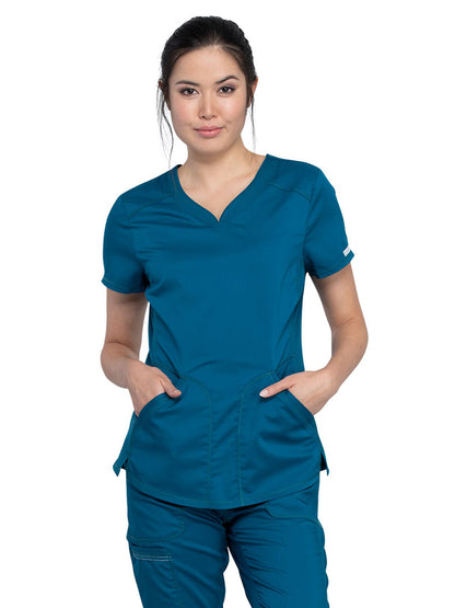 Women's 2-Pocket V-Neck Scrub Top - WW601 - Caribbean Blue