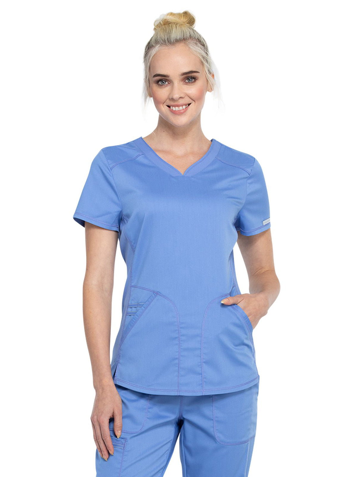 Women's 2-Pocket V-Neck Scrub Top - WW601 - Ciel Blue