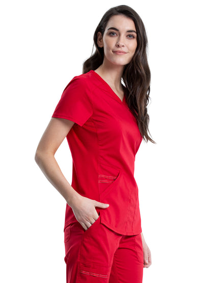 Women's 2-Pocket V-Neck Scrub Top - WW601 - Red