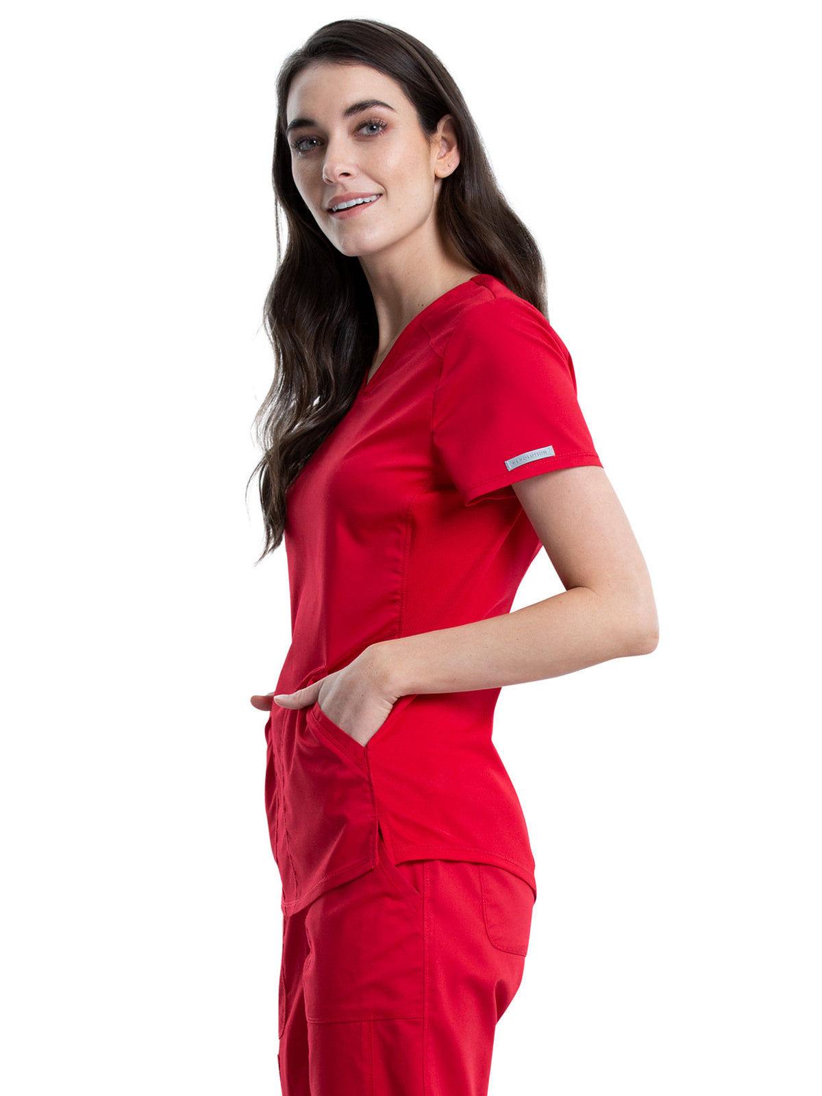 Women's 2-Pocket V-Neck Scrub Top - WW601 - Red