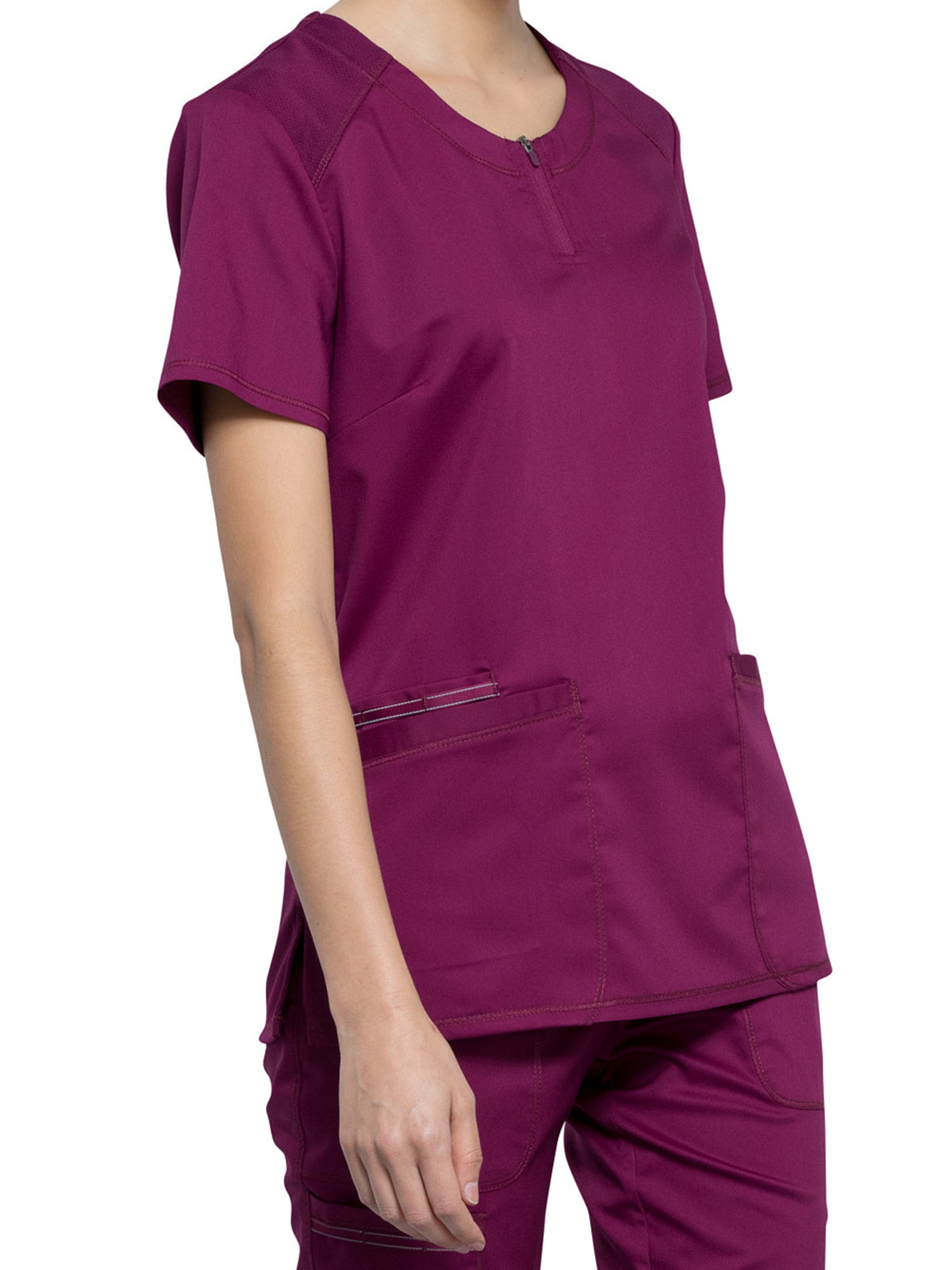 Women's 3-Pocket Round Neck Top - WW602 - Wine
