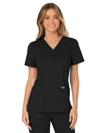 Women's 2-Pocket Mock Wrap Scrub Top - WW610 - Black