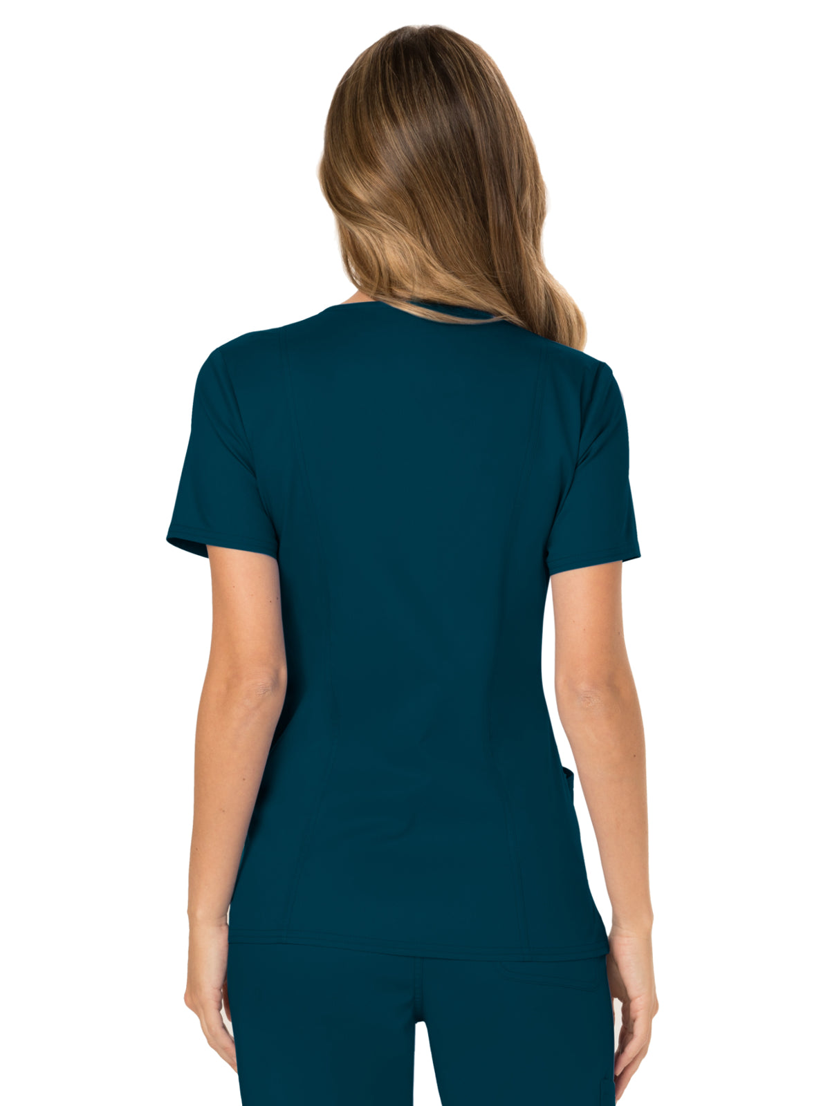 Women's 2-Pocket Mock Wrap Scrub Top - WW610 - Caribbean Blue