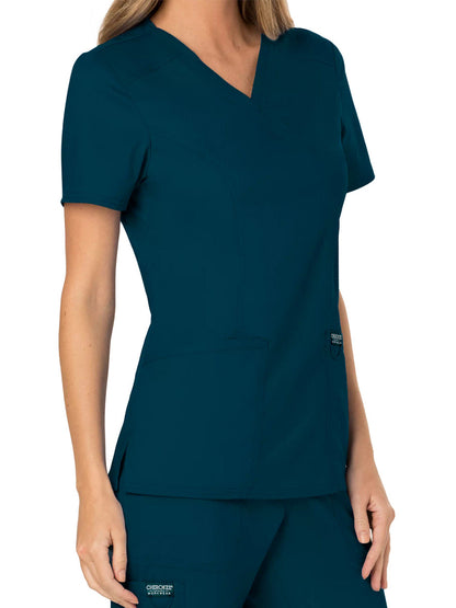 Women's 2-Pocket Mock Wrap Scrub Top - WW610 - Caribbean Blue