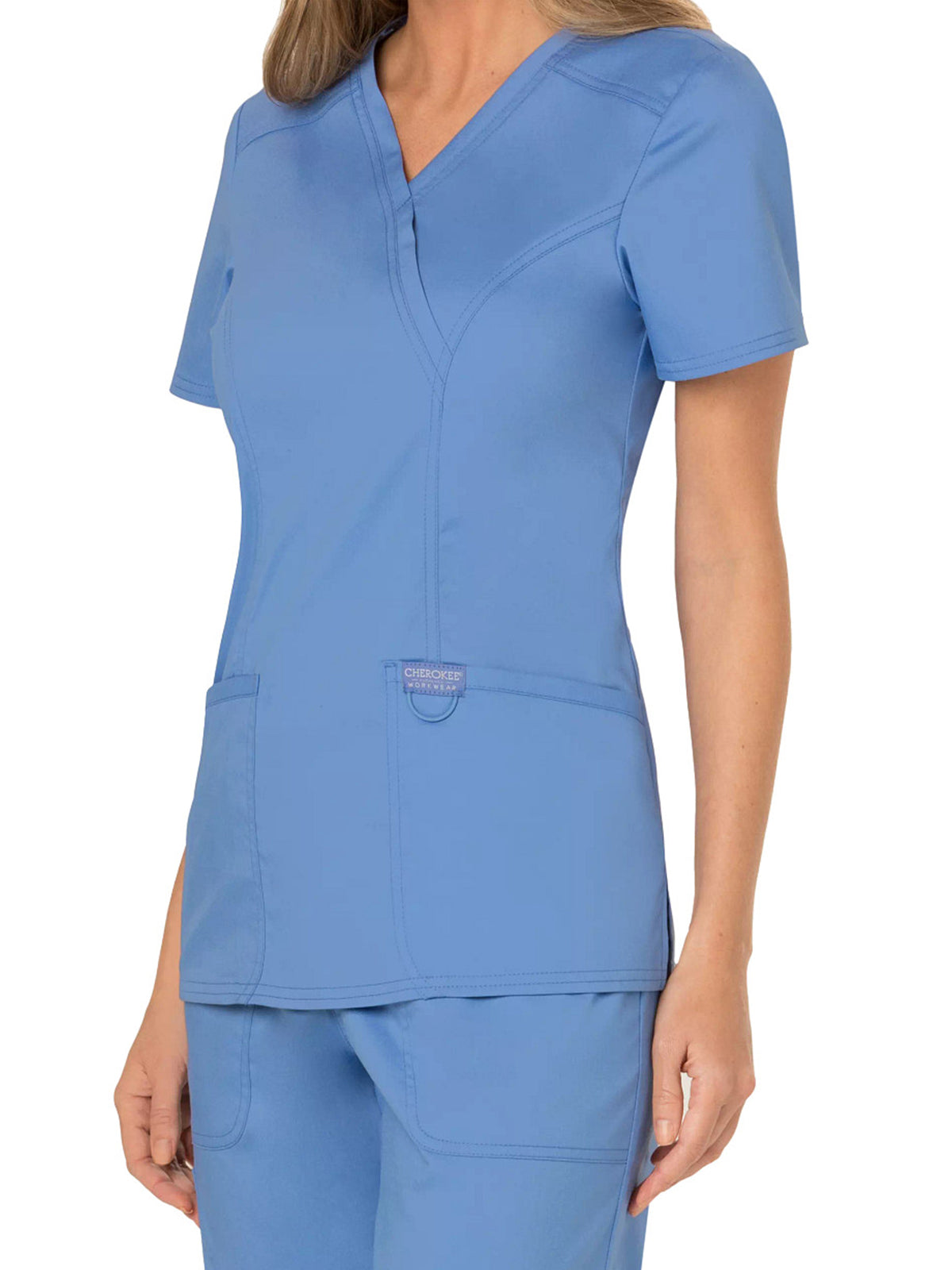 Women's 2-Pocket Mock Wrap Top - WW610 - Ciel