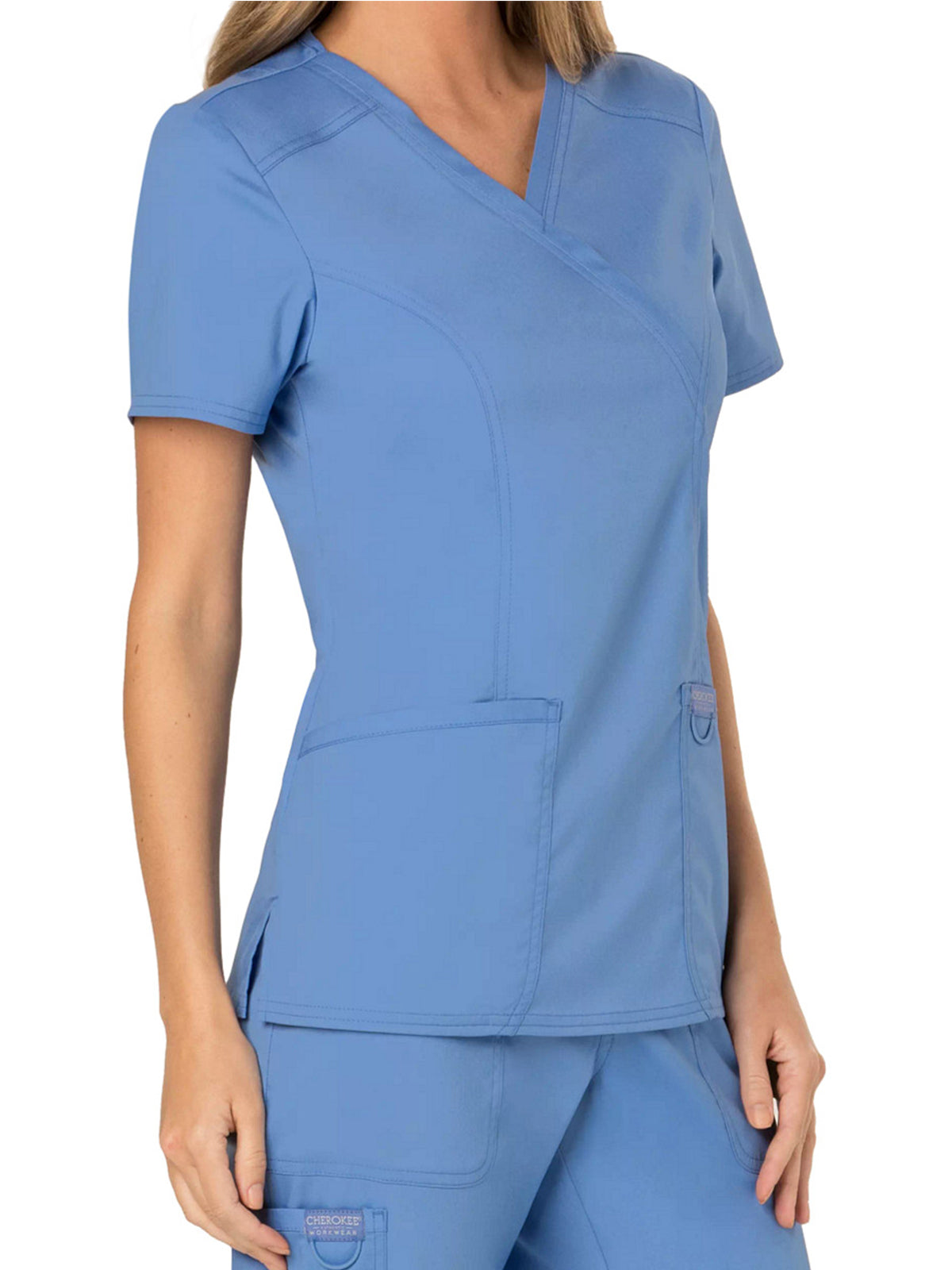 Women's 2-Pocket Mock Wrap Top - WW610 - Ciel