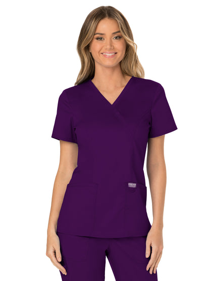 Women's 2-Pocket Mock Wrap Scrub Top - WW610 - Eggplant