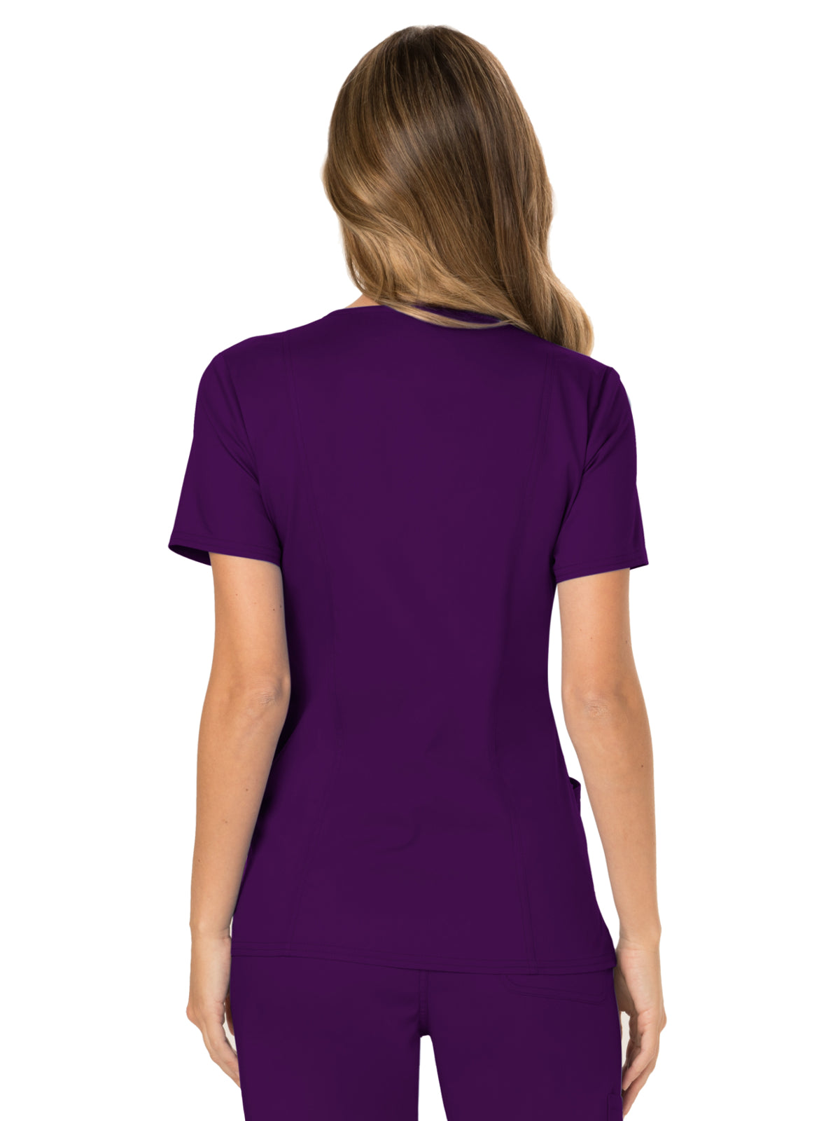 Women's 2-Pocket Mock Wrap Top - WW610 - Eggplant