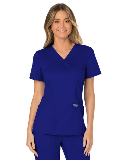 Women's 2-Pocket Mock Wrap Scrub Top - WW610 - Galaxy Blue