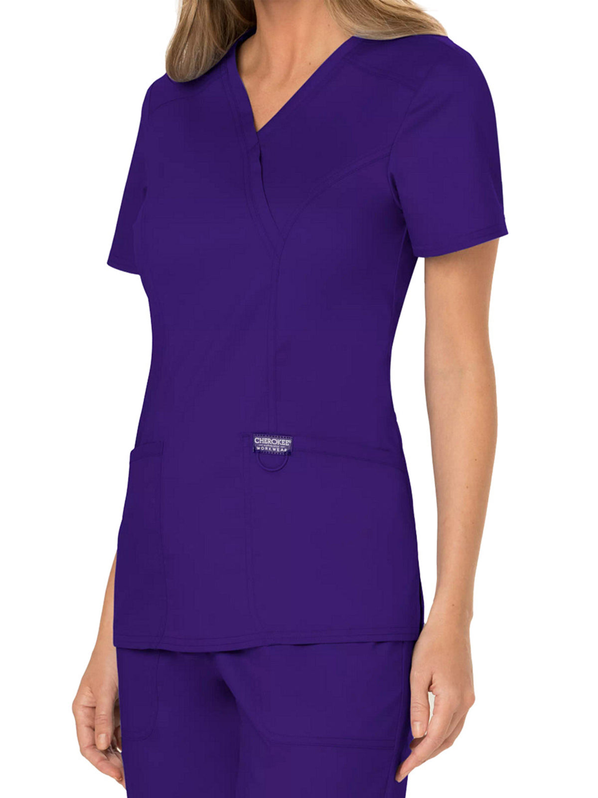 Women's 2-Pocket Mock Wrap Scrub Top - WW610 - Grape