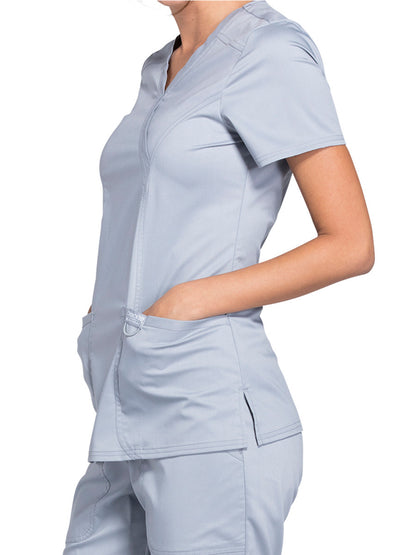 Women's 2-Pocket Mock Wrap Top - WW610 - Grey