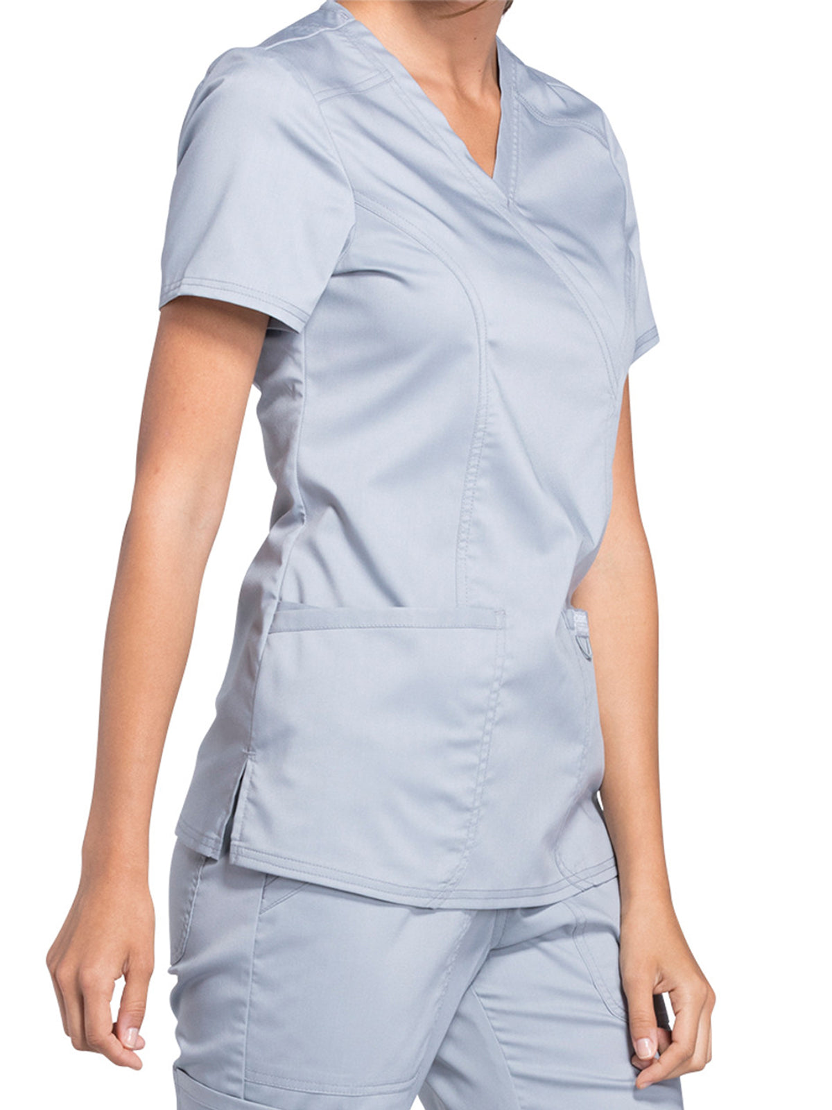 Women's 2-Pocket Mock Wrap Top - WW610 - Grey