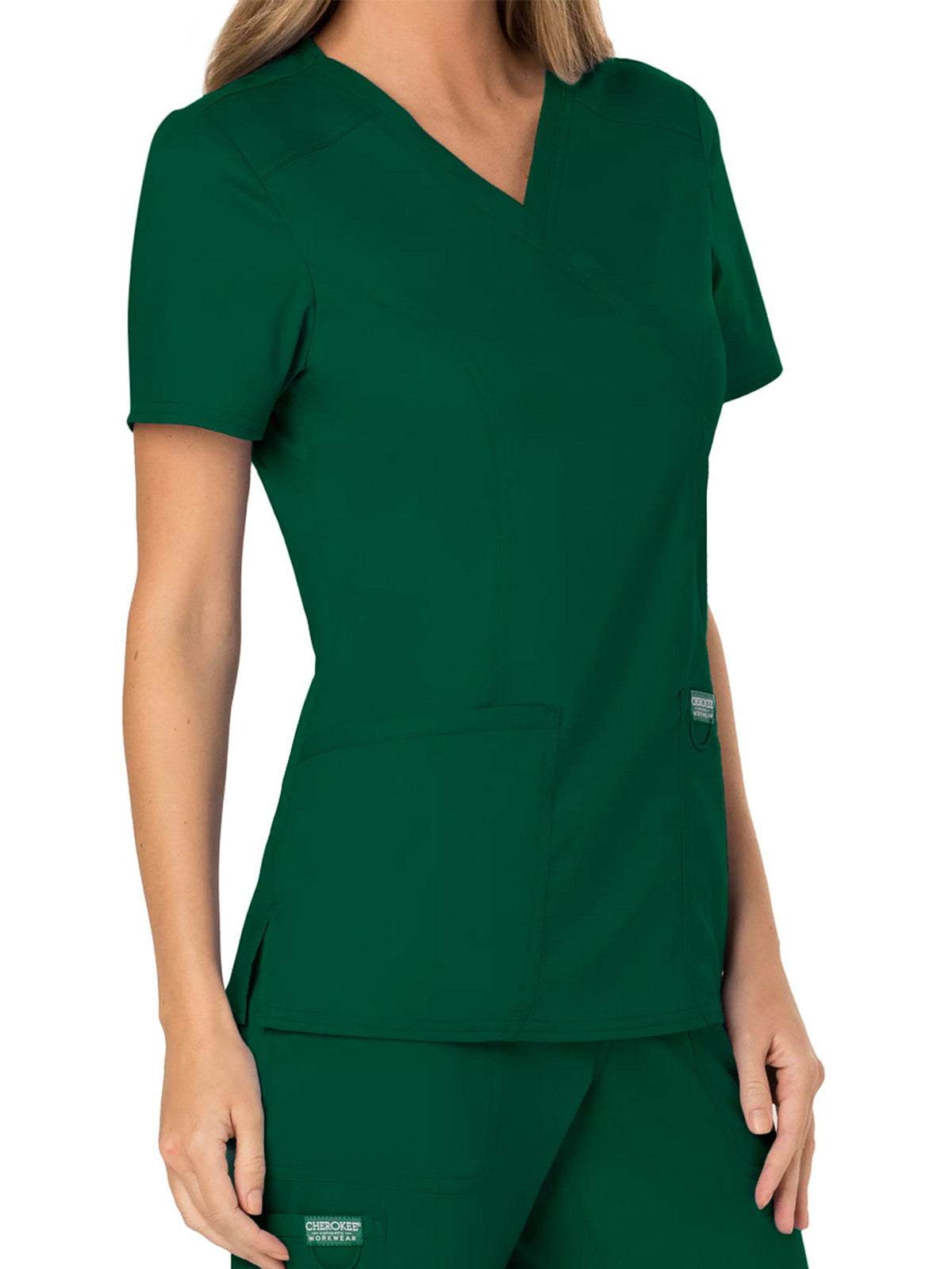 Women's 2-Pocket Mock Wrap Top - WW610 - Hunter Green