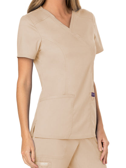 Women's 2-Pocket Mock Wrap Scrub Top - WW610 - Khaki