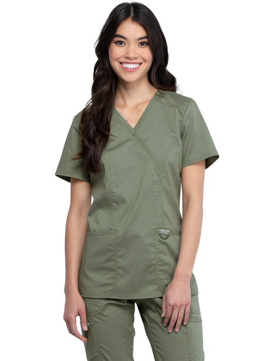 Women's 2-Pocket Mock Wrap Scrub Top - WW610 - Olive