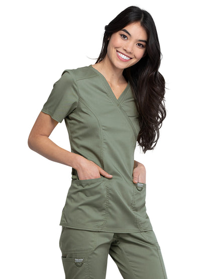 Women's 2-Pocket Mock Wrap Top - WW610 - Olive