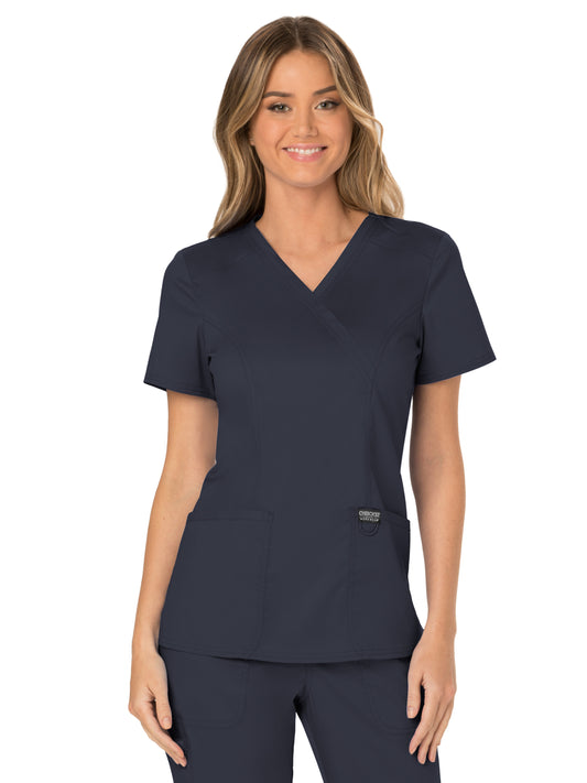 Women's 2-Pocket Mock Wrap Scrub Top - WW610 - Pewter