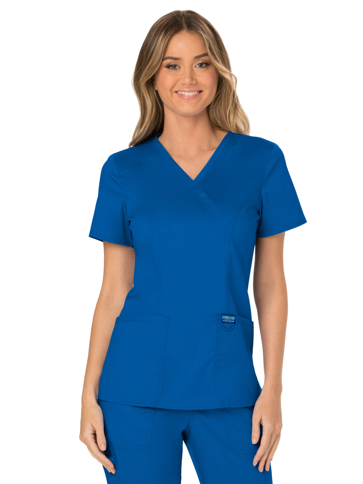 Women's 2-Pocket Mock Wrap Scrub Top - WW610 - Royal