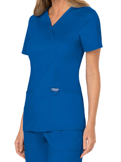 Women's 2-Pocket Mock Wrap Scrub Top - WW610 - Royal