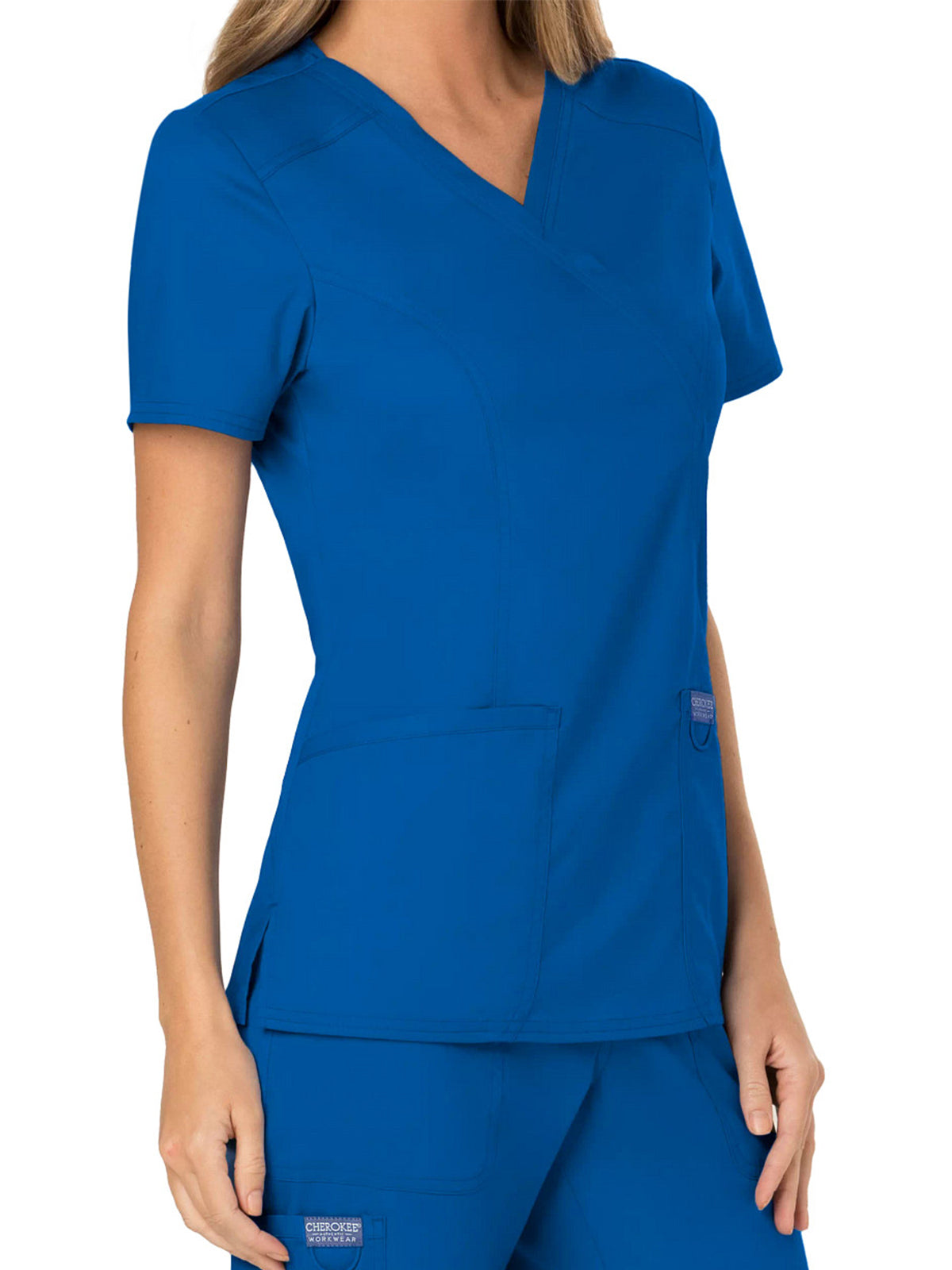 Women's 2-Pocket Mock Wrap Scrub Top - WW610 - Royal