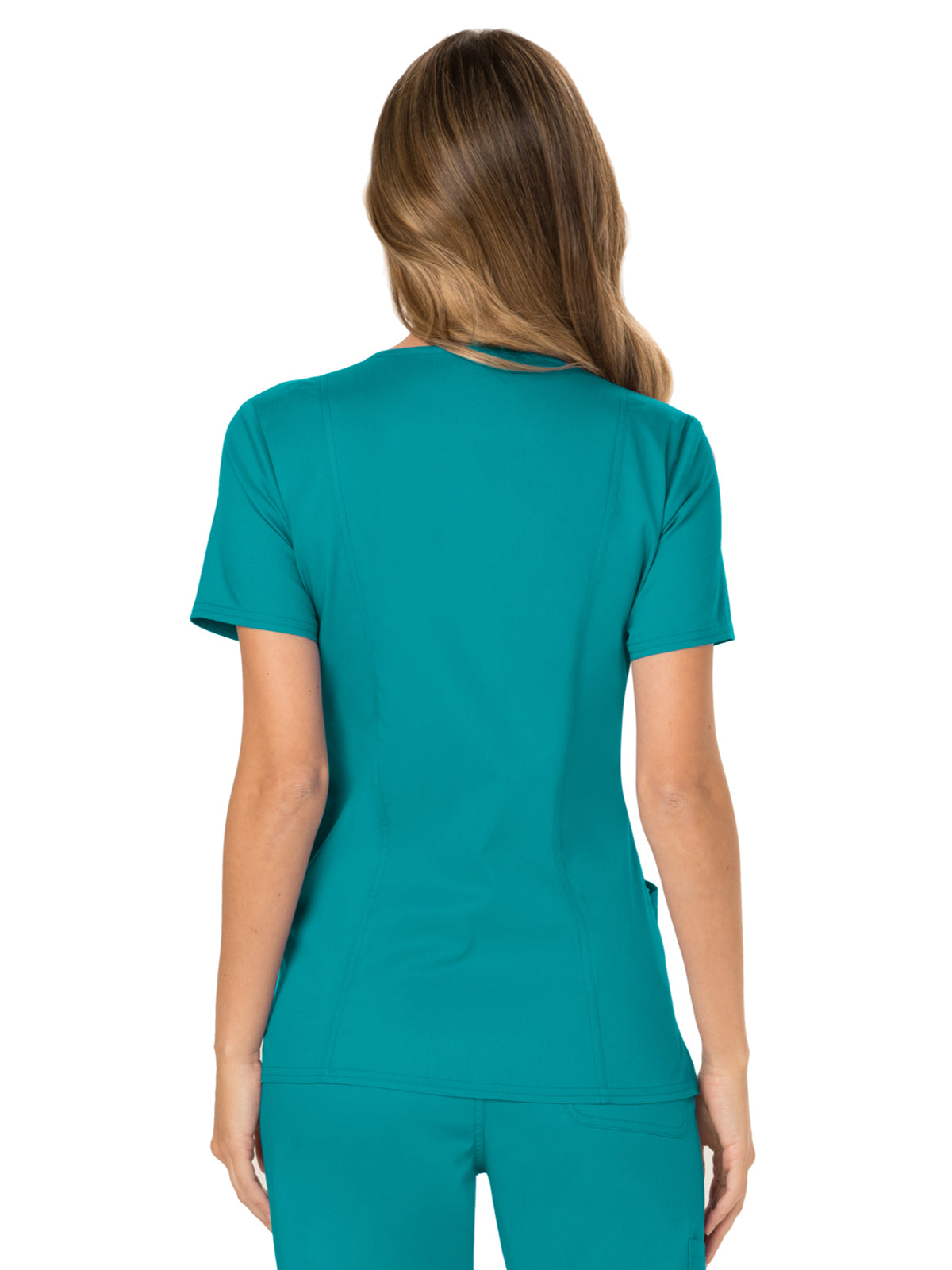 Women's 2-Pocket Mock Wrap Scrub Top - WW610 - Teal Blue