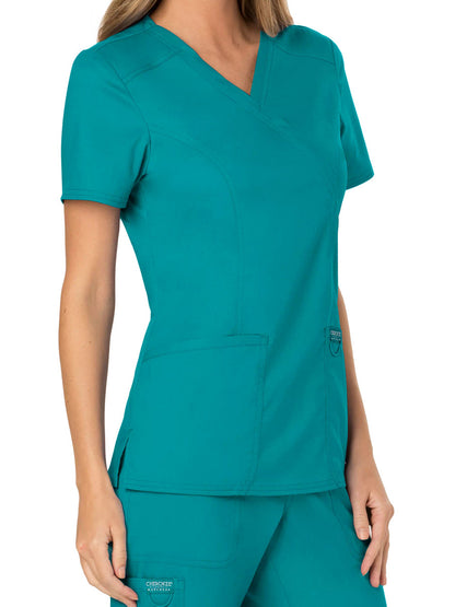 Women's 2-Pocket Mock Wrap Scrub Top - WW610 - Teal Blue