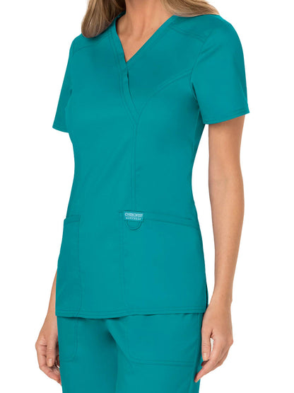 Women's 2-Pocket Mock Wrap Scrub Top - WW610 - Teal Blue