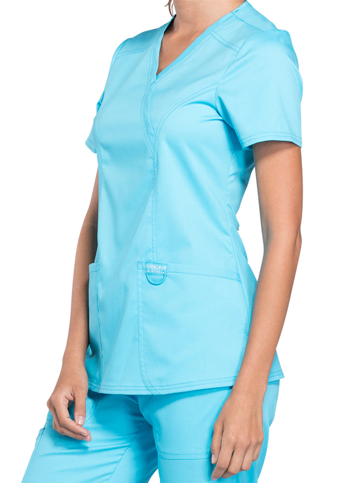 Women's 2-Pocket Mock Wrap Top - WW610 - Turquoise