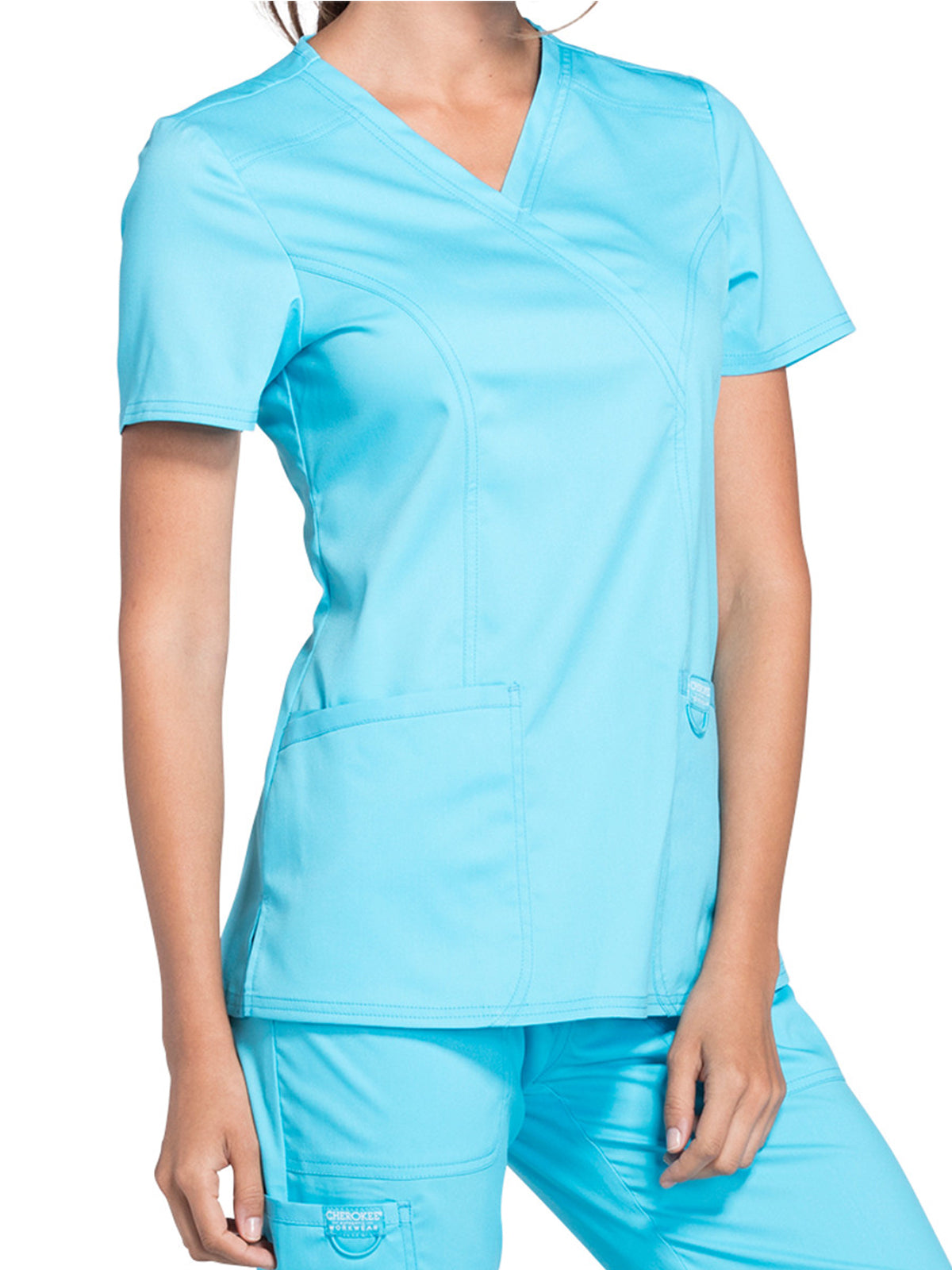 Women's 2-Pocket Mock Wrap Top - WW610 - Turquoise