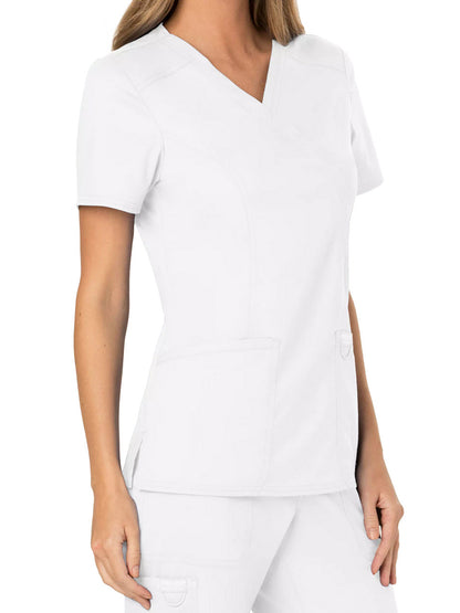 Women's 2-Pocket Mock Wrap Scrub Top - WW610 - White