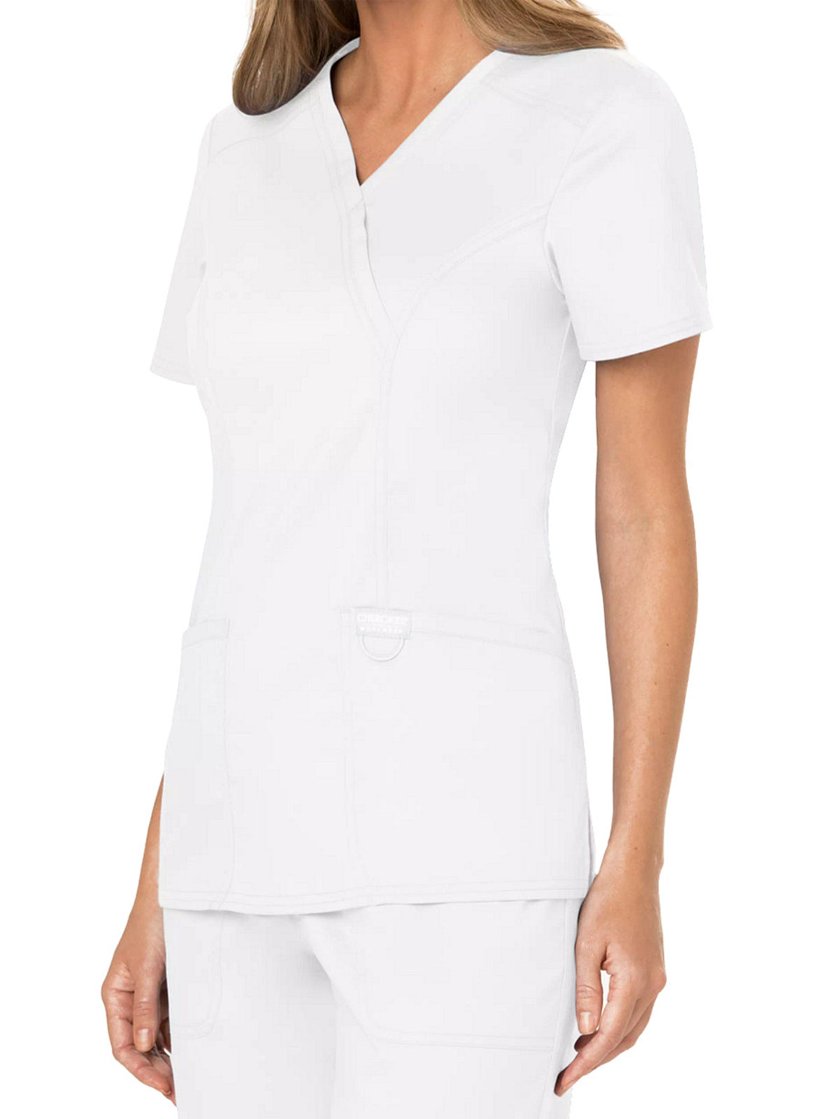 Women's 2-Pocket Mock Wrap Scrub Top - WW610 - White