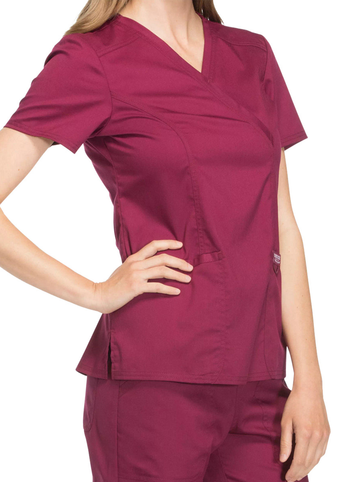 Women's 2-Pocket Mock Wrap Top - WW610 - Wine