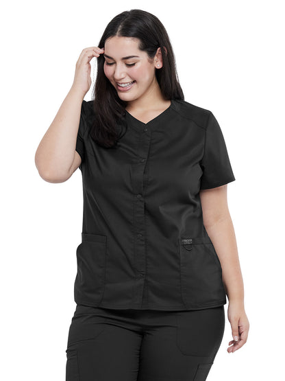 Women's 4-Pocket Snap Front V-Neck Scrub Top - WW622 - Black