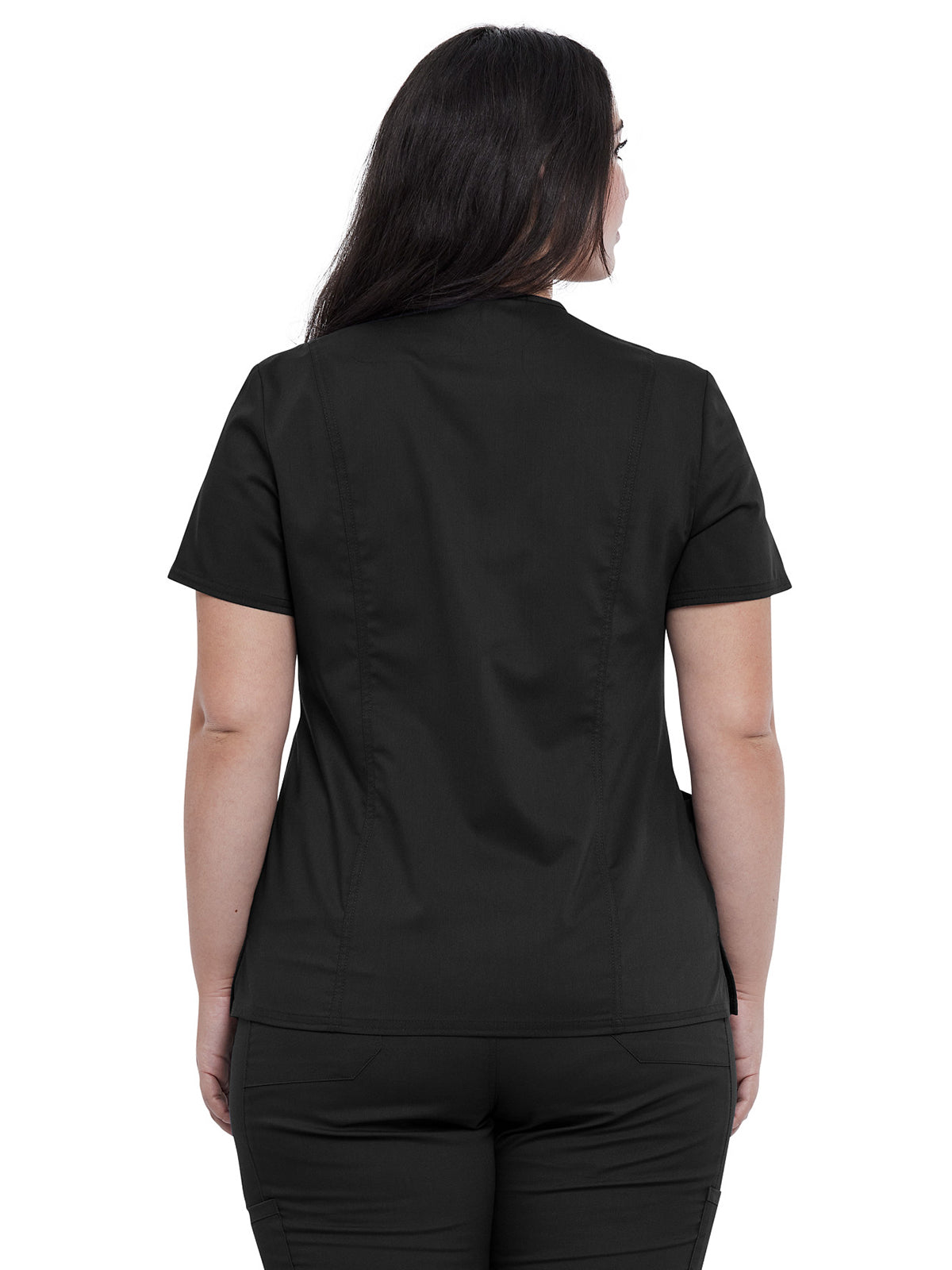 Women's 4-Pocket Snap Front V-Neck Scrub Top - WW622 - Black