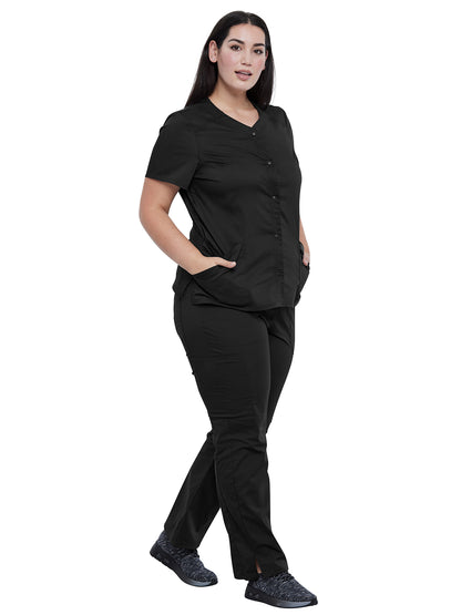 Women's 4-Pocket Snap Front V-Neck Scrub Top - WW622 - Black