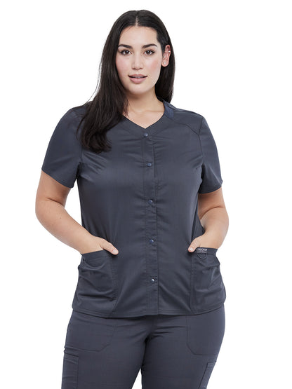 Women's 4-Pocket Snap Front V-Neck Scrub Top - WW622 - Pewter