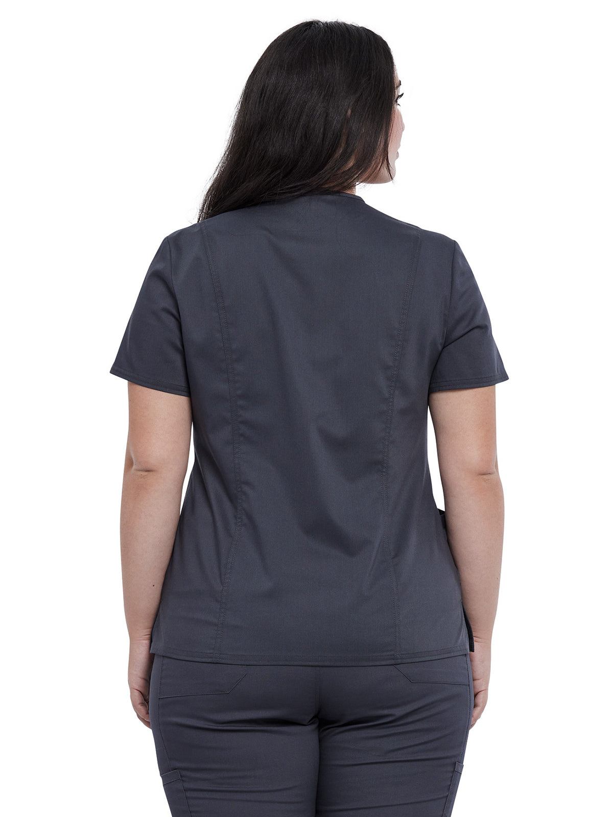 Women's 4-Pocket Snap Front V-Neck Scrub Top - WW622 - Pewter