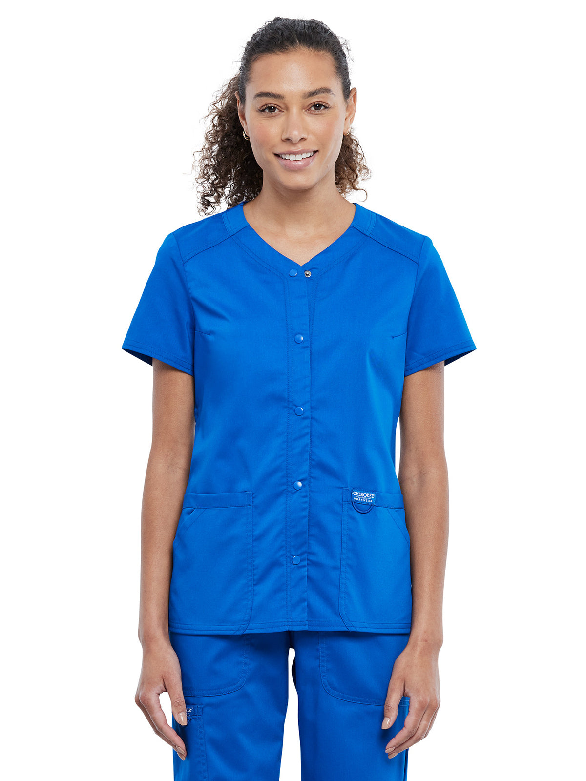 Women's 4-Pocket Snap Front V-Neck Scrub Top - WW622 - Royal