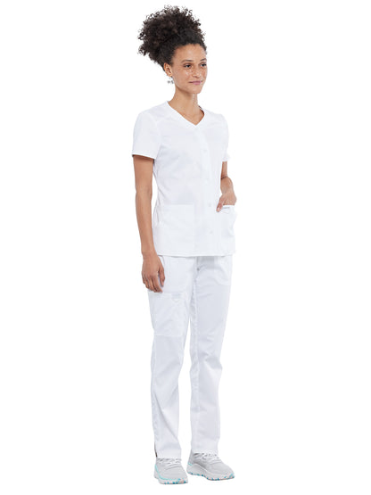 Women's 4-Pocket Snap Front V-Neck Scrub Top - WW622 - White