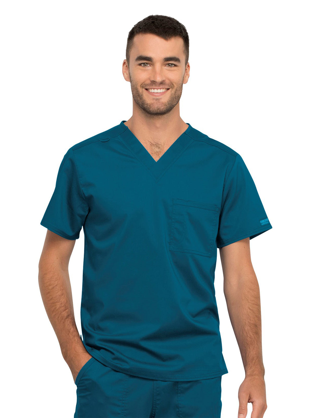 Unisex 1-Pocket Tuckable V-Neck Scrub Top - WW625 - Caribbean Blue