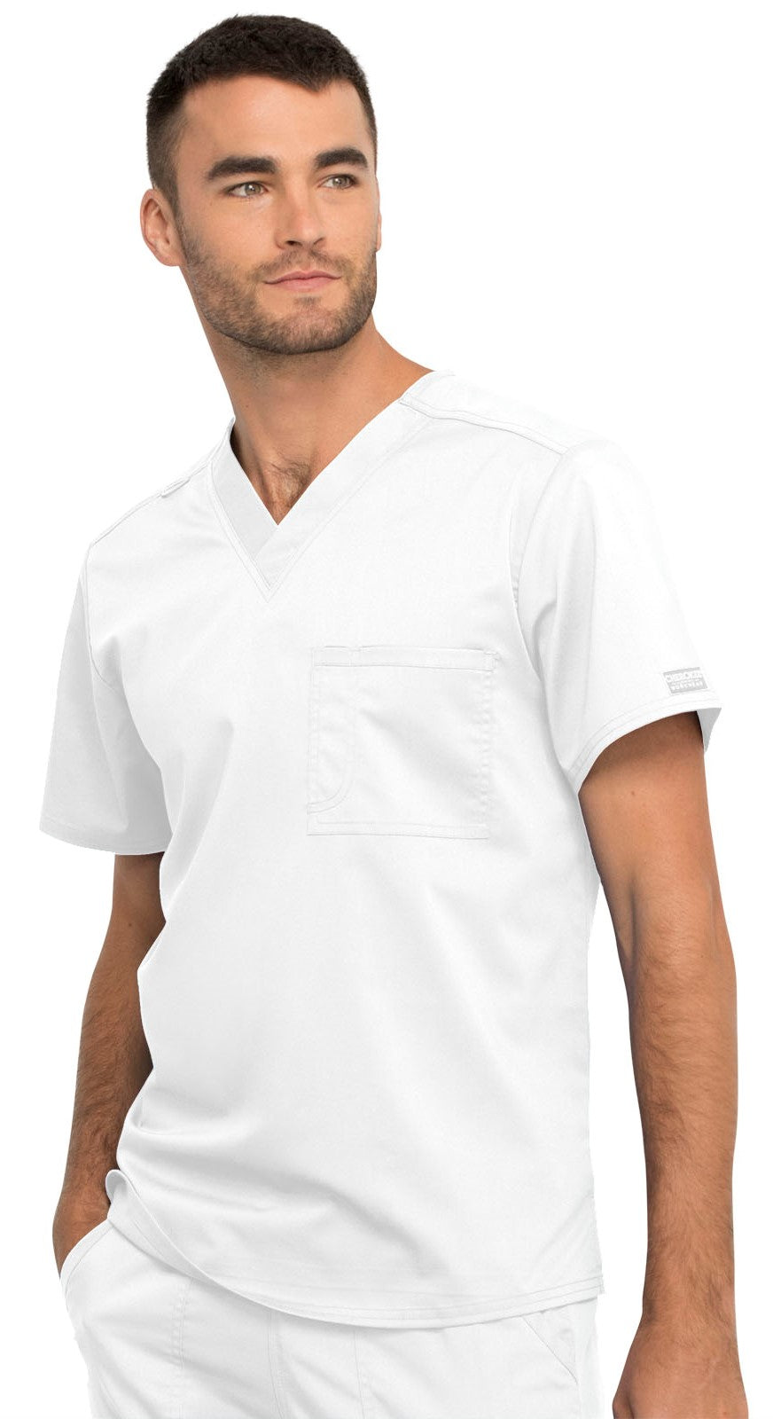 Unisex 1-Pocket Tuckable V-Neck Scrub Top - WW625 - White