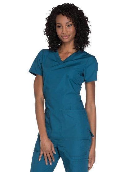 Women's 2-Pocket V-Neck Scrub Top - WW645 - Caribbean Blue