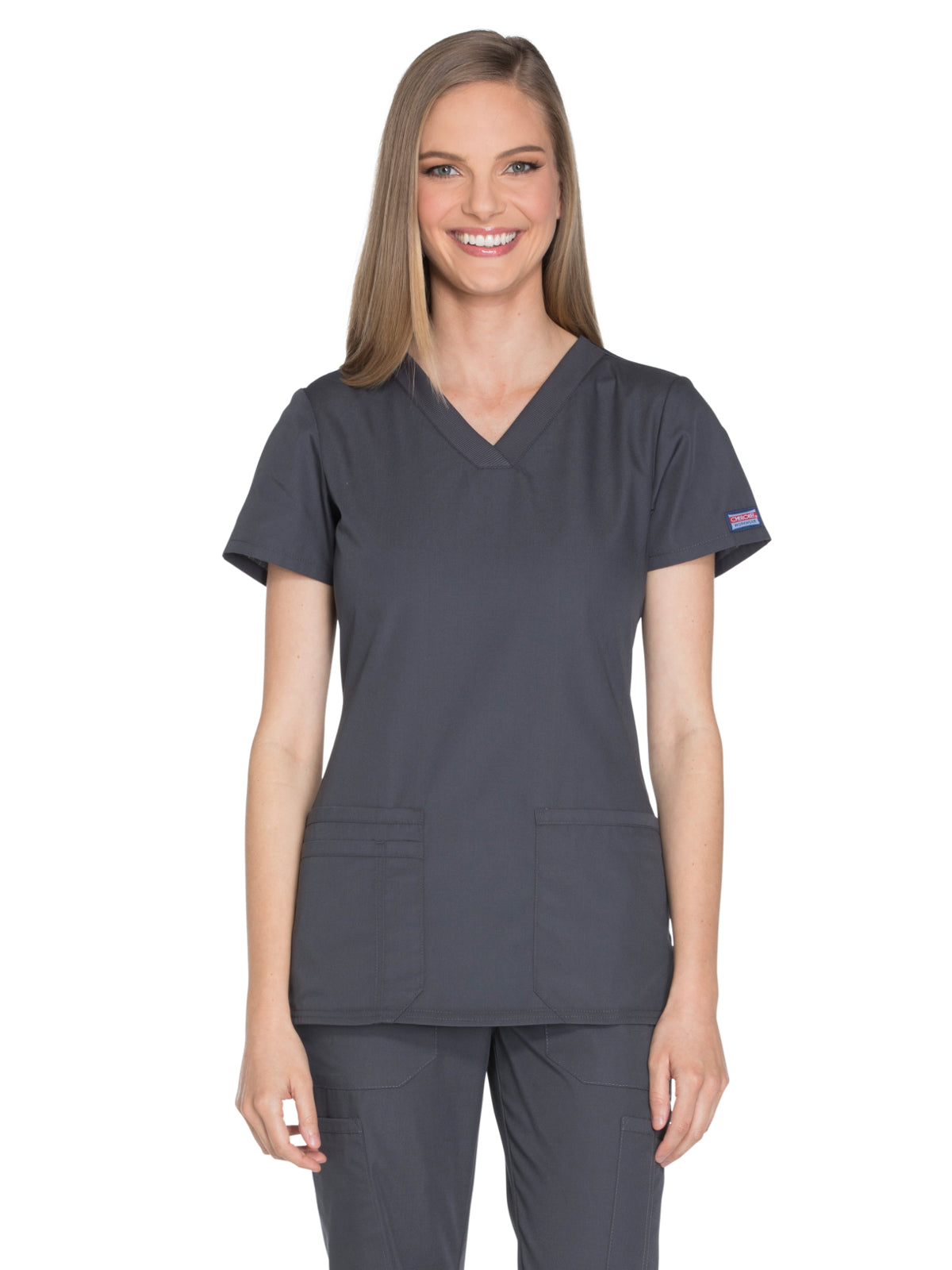 Women's 2-Pocket V-Neck Scrub Top - WW645 - Pewter