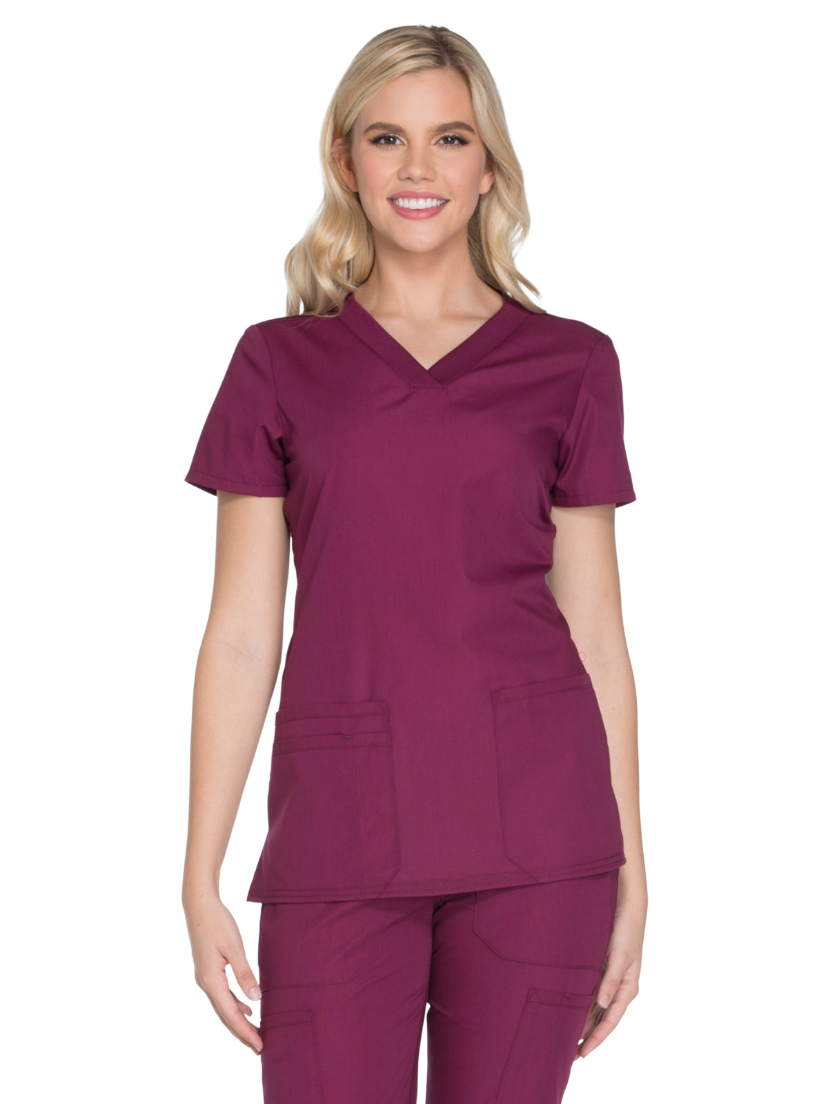 Women's 2-Pocket V-Neck Scrub Top - WW645 - Wine