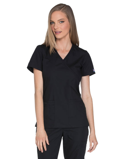 Women's 2-Pocket Mock Wrap Top - WW650 - Black