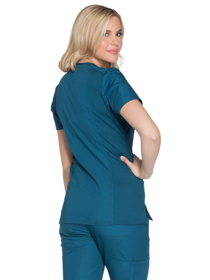 Women's 2-Pocket Mock Wrap Top - WW650 - Caribbean Blue