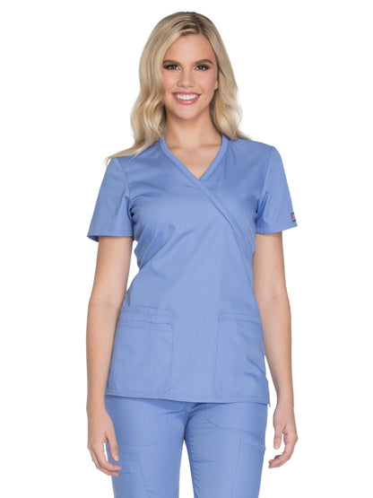 Women's 2-Pocket Mock Wrap Scrub Top - WW650 - Ciel